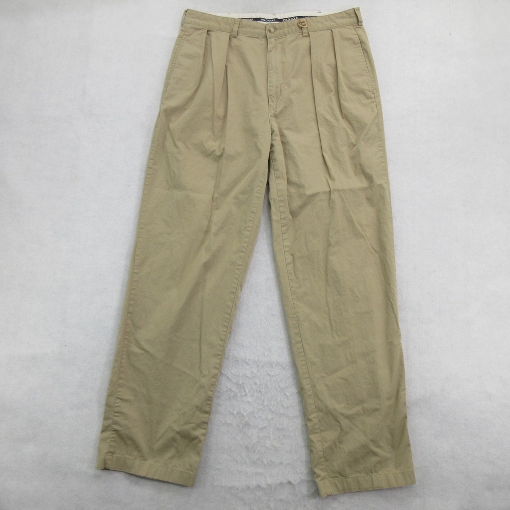 Polo Golf Mens Pleated Chino Pants Beige Size 36